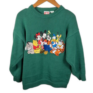 Mickey INC Vintage Green Mickey Mouse Winnie the Pooh Tigger Sweater Size XL